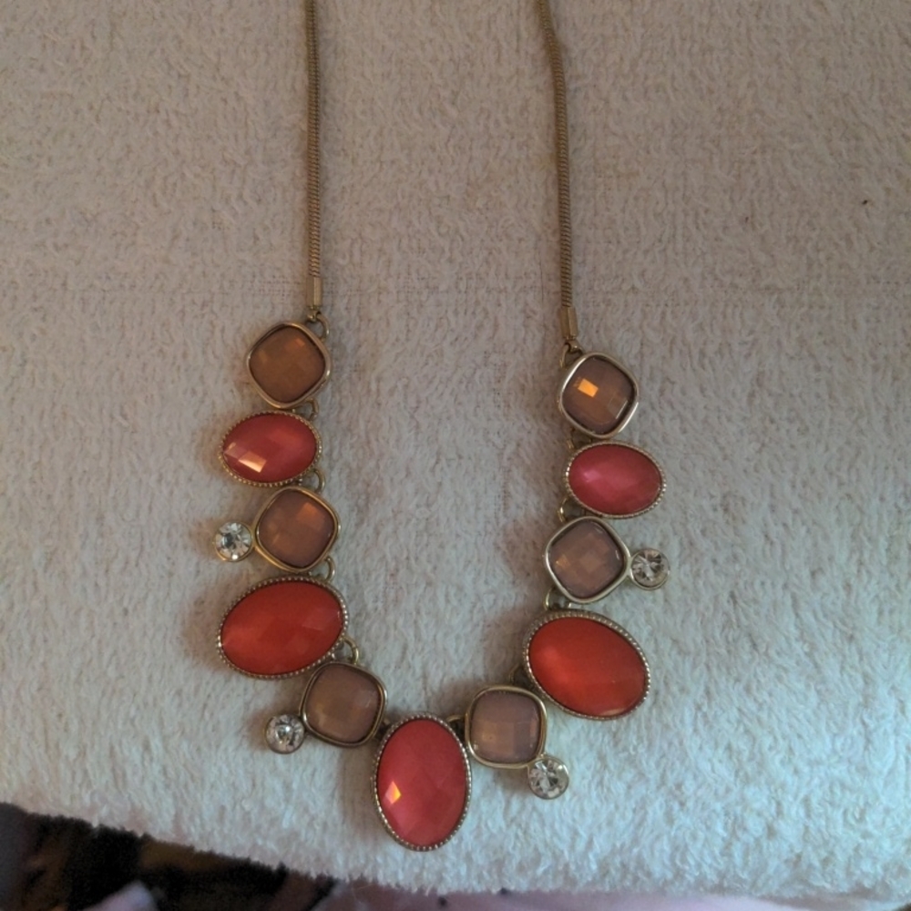 Nine West Gold and Coral Statement Necklace
